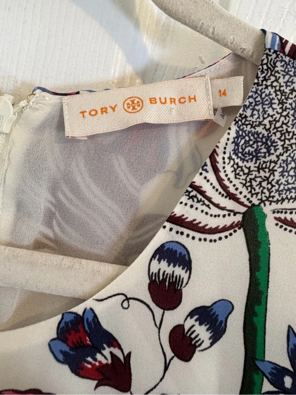 Tory Burch Silk Floral Long Sleeve Fit & Flare Dress Ivory Multicolor Size 14